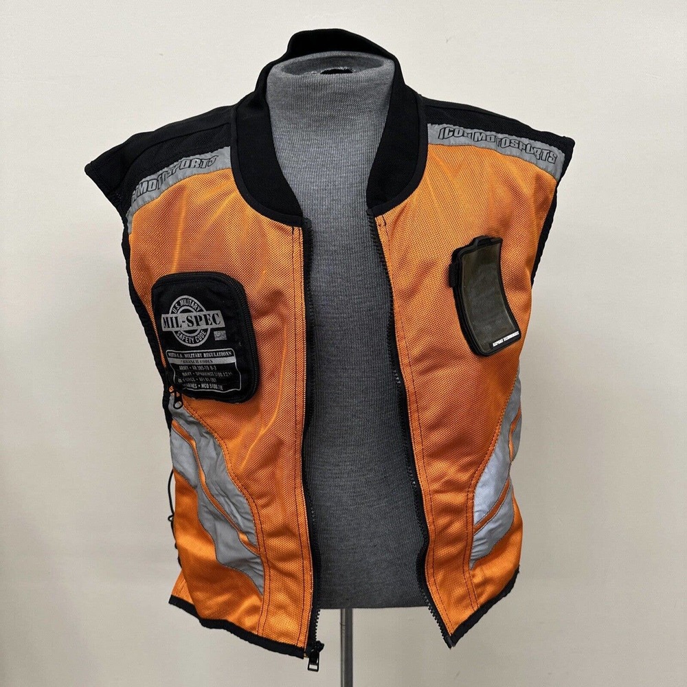 Icon Motorsports Men's Reg Sz. Mil-Spec Mesh Safety Vest Motorcycle Pockets FS